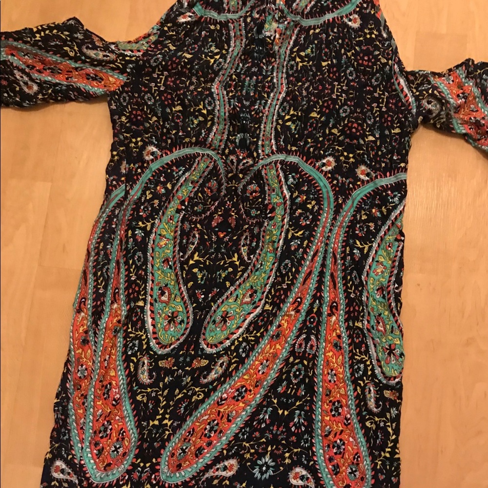 Black Print Cold Shoulder Dress S